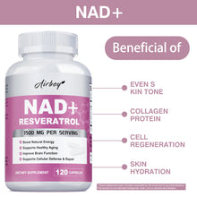 Load image into Gallery viewer, NAD+ Resveratrol Supplements - Natural Energy, Anti-aging and Cellular Health, Strengthens The Immune System - 120 Capsules 