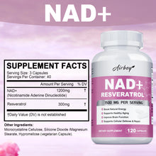 Load image into Gallery viewer, NAD+ Resveratrol Supplements - Natural Energy, Anti-aging and Cellular Health, Strengthens The Immune System - 120 Capsules 