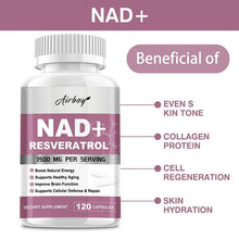 Load image into Gallery viewer, NAD+ Resveratrol Supplements - Natural Energy, Anti-aging and Cellular Health, Strengthens The Immune System - 120 Capsules ﻿
