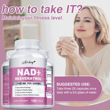 Load image into Gallery viewer, NAD+ Resveratrol Supplements - Natural Energy, Anti-aging and Cellular Health, Strengthens The Immune System - 120 Capsules ﻿

