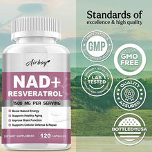 Load image into Gallery viewer, NAD+ Resveratrol Supplements - Natural Energy, Anti-aging and Cellular Health, Strengthens The Immune System - 120 Capsules ﻿
