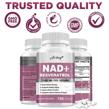Load image into Gallery viewer, NAD+ Resveratrol Supplements - Natural Energy, Anti-aging and Cellular Health, Strengthens The Immune System - 120 Capsules ﻿
