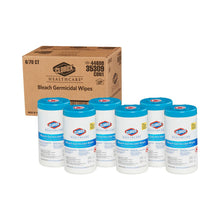 Load image into Gallery viewer, Bleach Germicidal Wipes, 6&quot; x 5&quot;, Unscented, Canister of 150 Wipes, Clorox Healthcare (6 tubes per case)

