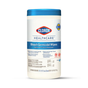 Bleach Germicidal Wipes, 6 3/4 X 9, Unscented, 70/Canister Clorox Healthcare (6 tubes per case)